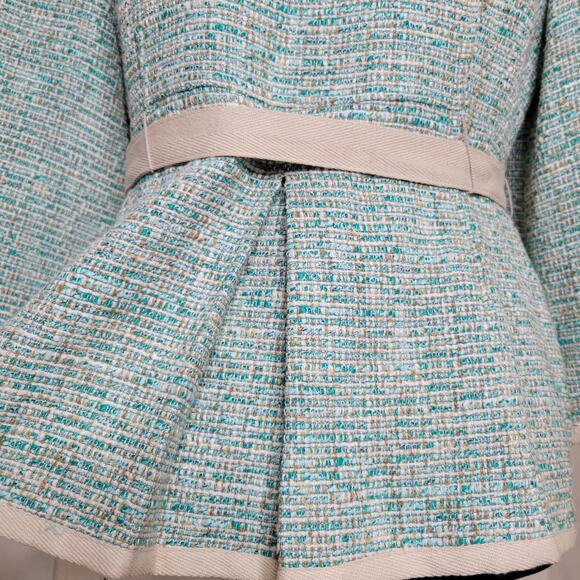 VTG Nanette Lepore Tweed 3/4 Sleeve Turquoise Fringe Jacket Blazer Belt Y2K✨️12 - Picture 14 of 16